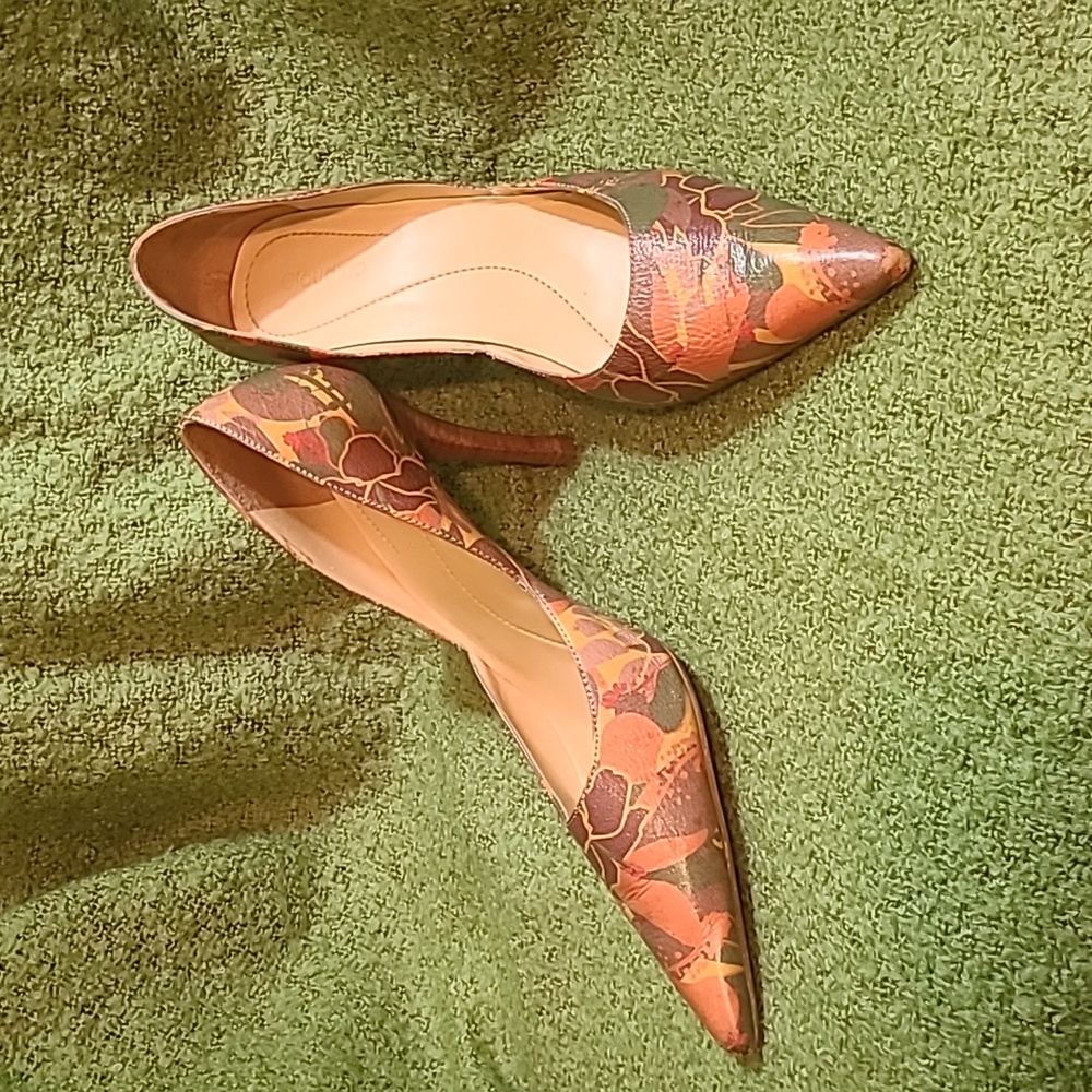 Claudina floral print leather heels